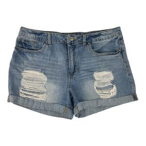 Forever 21 Cuffed Jean Shorts Womens Size 30 Blue Distressed Denim 34” Waist